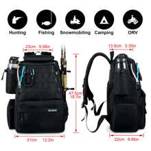 Rodeel Fishing Tackle Backpack 2 Fishing Rod Holders with 4 Tackle Boxes, Large Storage,Backpack for Trout Fishing Outdoor Sports Camping Hiking - 黑色 - 查看 3