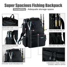 Rodeel Fishing Tackle Backpack 2 Fishing Rod Holders with 4 Tackle Boxes, Large Storage,Backpack for Trout Fishing Outdoor Sports Camping Hiking - 黑色 - 查看 5