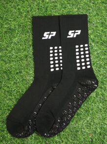 1pair Non Slip Black Fabric Athletic Socks - Black - View 2