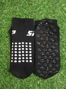 1pair Non Slip Black Fabric Athletic Socks - Black - View 5