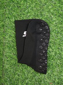 1pair Non Slip Black Fabric Athletic Socks - Black - View 3