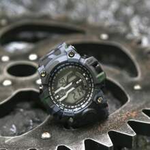 Reloj electrónico multifunción de camuflaje para hombre con esfera grande. - Gris - Ver 2