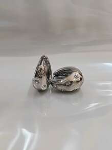 1 Đôi Đơn Giản & Sáng Bóng Hoa & Đá Quý Trang Trí Kỳ Nghỉ Đôi Khuyên Tai Vòng, Thích Hợp Cho Phụ Nữ Mặc Hàng Ngày - Bạc - Xem 2