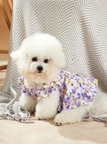 PETSIN 1入組向日葵和公主風泡泡袖寵物洋裝適合夏天