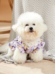 PETSIN 1入組向日葵和公主風泡泡袖寵物洋裝適合夏天