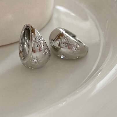 1 Đôi Đơn Giản & Sáng Bóng Hoa & Đá Quý Trang Trí Kỳ Nghỉ Đôi Khuyên Tai Vòng, Thích Hợp Cho Phụ Nữ Mặc Hàng Ngày