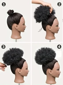 Afro Short Curly Synthetic Hair Bun - Black - View 5