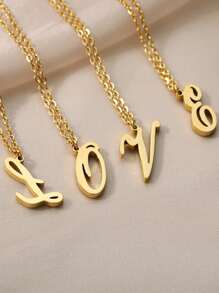 1入組不銹鋼簡約風26英文字母吊墜項鍊姓氏最初頸鏈 - 金黃色 - 查看 3