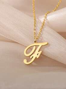 1入組不銹鋼簡約風26英文字母吊墜項鍊姓氏最初頸鏈 - 金黃色 - 查看 7