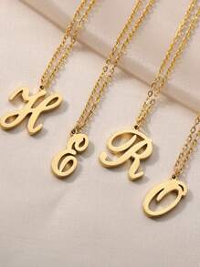 1入組不銹鋼簡約風26英文字母吊墜項鍊姓氏最初頸鏈 - 金黃色 - 查看 2