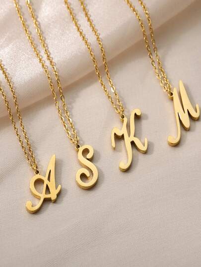 1pc Stainless Steel Simple 26 English Alphabet Pendant Necklace Surname Initial Choker