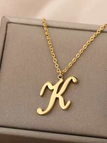 1入組不銹鋼簡約風26英文字母吊墜項鍊姓氏最初頸鏈 - 金黃色 - 查看 8