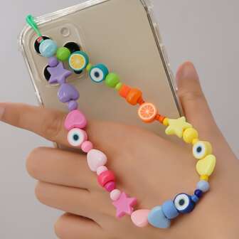 1pc Bohemian Style Mixed Color Eye Beaded Lady's Fashionable Phone Chain With Acrylic & Soft Pottery Material