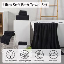 8 Piece Oversized Bath Towel Set-2 Extra Large Bath Towel Sheets,2 Hand Towels,4 Washcloths-600GSM Soft Highly Absorbent Quick Dry Beach Chair Towels Woven Towels for Bathroom Hotel and Spa - 黑色 - 查看 2