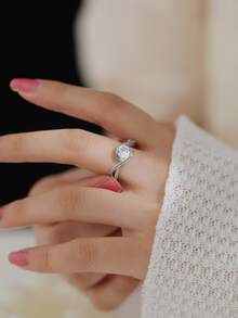 Nooxian 1 Nhẫn Micro Dát Tròn Trắng Đính Đá Cubic Zirconia, Phù Hợp Cho Phụ Nữ Đeo Hàng Ngày - Bạc - Xem 1