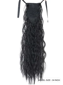 卷馬尾合成纖維接髮 - 黑色 - 查看 2