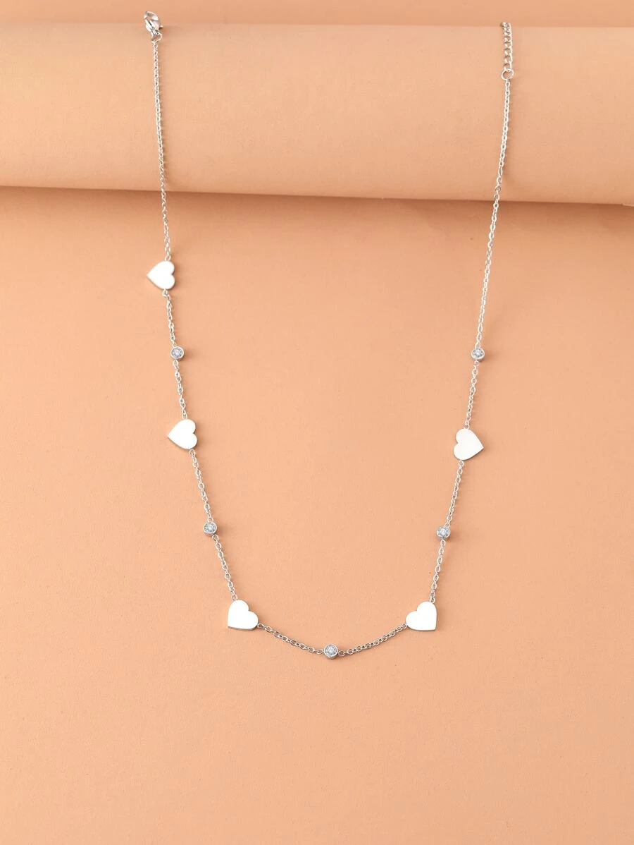 Aomogo Dây chuyền thép không gỉ, dây chuyền hình trái tim đính pha lê kiểu cổ điển, dây chuyền thời trang Hàn Quốc, trang sức nữ, quà tặng ngày Valentine, quà tặng ngày của mẹ. - Bạc - Xem 1