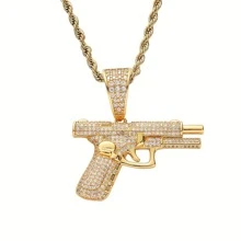 /Tông màu bạc Kim cương khảm Mini Pistol Mặt dây chuyền Vòng cổ hoàn hảo cho trang phục hàng ngày của nam giới - Vàng - Xem 3