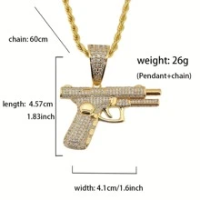 /Tông màu bạc Kim cương khảm Mini Pistol Mặt dây chuyền Vòng cổ hoàn hảo cho trang phục hàng ngày của nam giới - Vàng - Xem 2