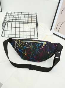 1 pieza Bolsa de cintura holográfica para niño y niña, bolso de cintura rosa, plateado, negro, geométrico, bolso de pecho con láser para teléfono