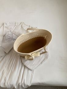 2023年夏季新款大容量女性編織籃型肩背包,適用於旅行、度假和海灘,無掛件手提包 - 彩色 - 查看 4