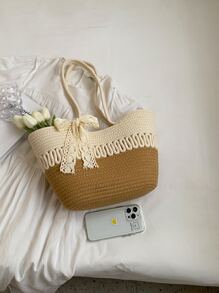 2023年夏季新款大容量女性編織籃型肩背包,適用於旅行、度假和海灘,無掛件手提包 - 彩色 - 查看 3