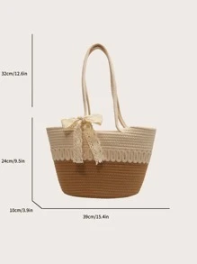 2023年夏季新款大容量女性編織籃型肩背包,適用於旅行、度假和海灘,無掛件手提包 - 彩色 - 查看 6