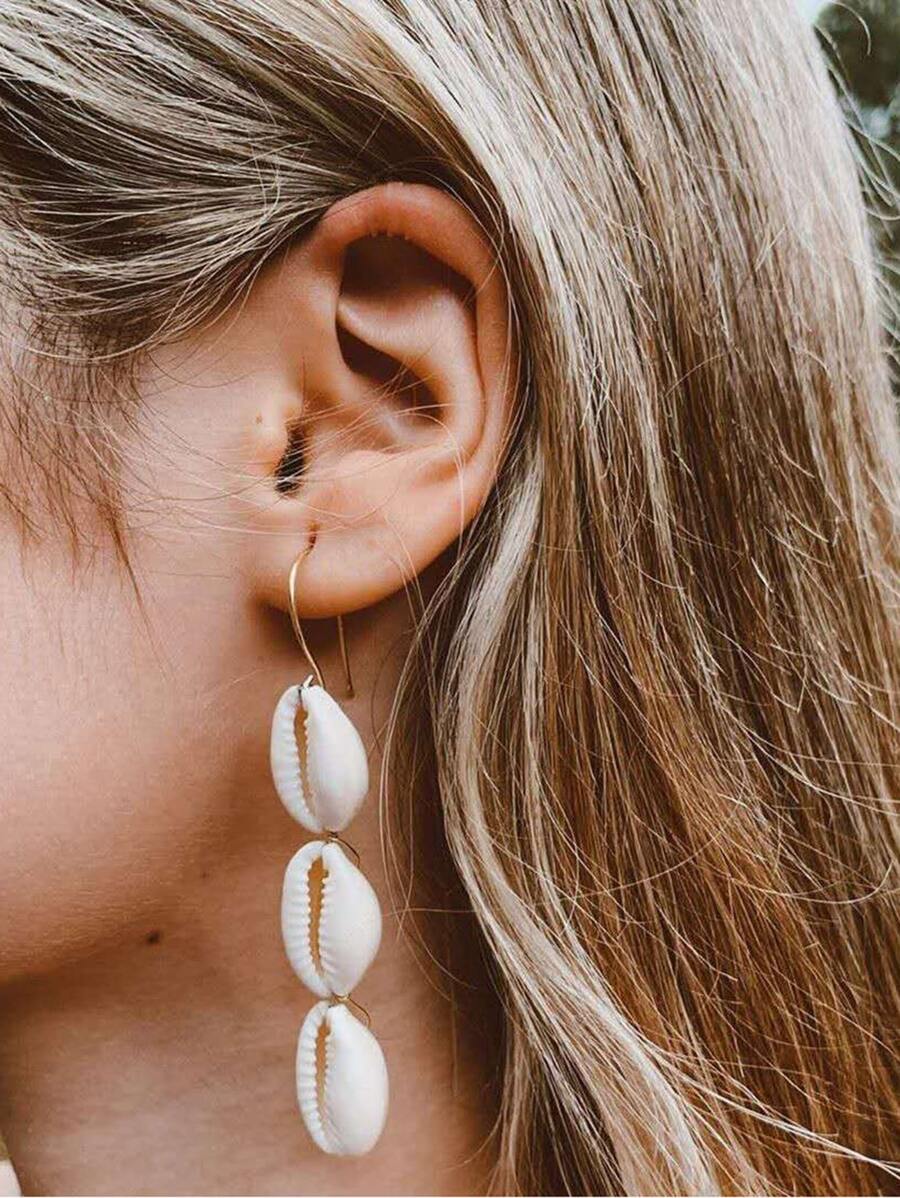 2入組歐美風格合金自然貝殼和海螺殼懸垂耳環適合女士派對 - 彩色 - 查看 1