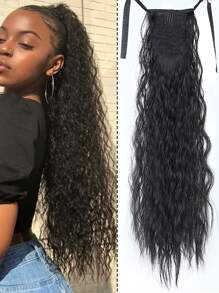 卷馬尾合成纖維接髮 - 黑色 - 查看 1