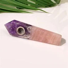 Máy Tính Ngẫu Nhiên Chất Liệu Tự Nhiên Nguyên Đá Pha Lê Đánh Bóng Hút Thuốc Xô 6 Cạnh Và Điểm Đơn Ống Hút Hộp Quà Tặng - pha lê pha trộn ống - Xem 6