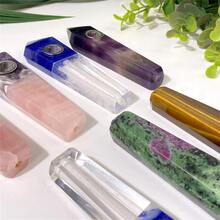 Máy Tính Ngẫu Nhiên Chất Liệu Tự Nhiên Nguyên Đá Pha Lê Đánh Bóng Hút Thuốc Xô 6 Cạnh Và Điểm Đơn Ống Hút Hộp Quà Tặng - pha lê pha trộn ống - Xem 3