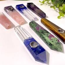 Máy Tính Ngẫu Nhiên Chất Liệu Tự Nhiên Nguyên Đá Pha Lê Đánh Bóng Hút Thuốc Xô 6 Cạnh Và Điểm Đơn Ống Hút Hộp Quà Tặng - pha lê pha trộn ống - Xem 4