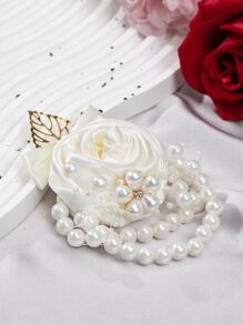 婚禮手腕胸花,伴娘手胸花,金色葉子珍珠手腕鮮花