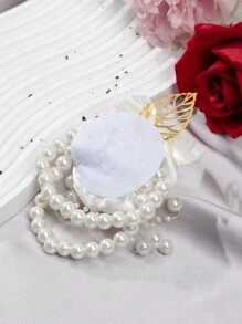 婚禮手腕胸花,伴娘手胸花,金色葉子珍珠手腕鮮花