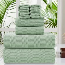 8 Piece Oversized Bath Towel Set-2 Extra Large Bath Towel Sheets,2 Hand Towels,4 Washcloths-600GSM Soft Highly Absorbent Quick Dry Beach Chair Towels Woven Towels for Bathroom Hotel and Spa - Green - View 1