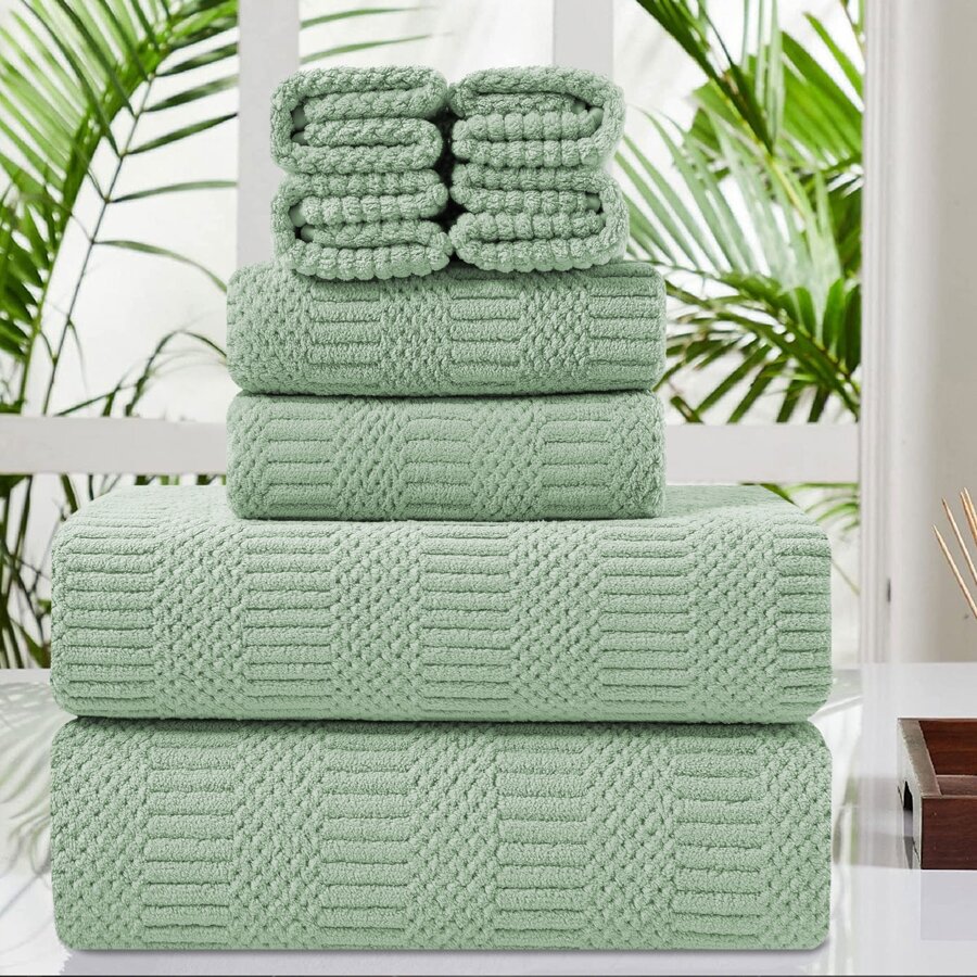 8 Piece Oversized Bath Towel Set-2 Extra Large Bath Towel Sheets,2 Hand Towels,4 Washcloths-600GSM Soft Highly Absorbent Quick Dry Beach Chair Towels Woven Towels for Bathroom Hotel and Spa - Green - View 1