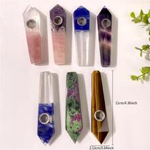 Máy Tính Ngẫu Nhiên Chất Liệu Tự Nhiên Nguyên Đá Pha Lê Đánh Bóng Hút Thuốc Xô 6 Cạnh Và Điểm Đơn Ống Hút Hộp Quà Tặng - pha lê pha trộn ống - Xem 2