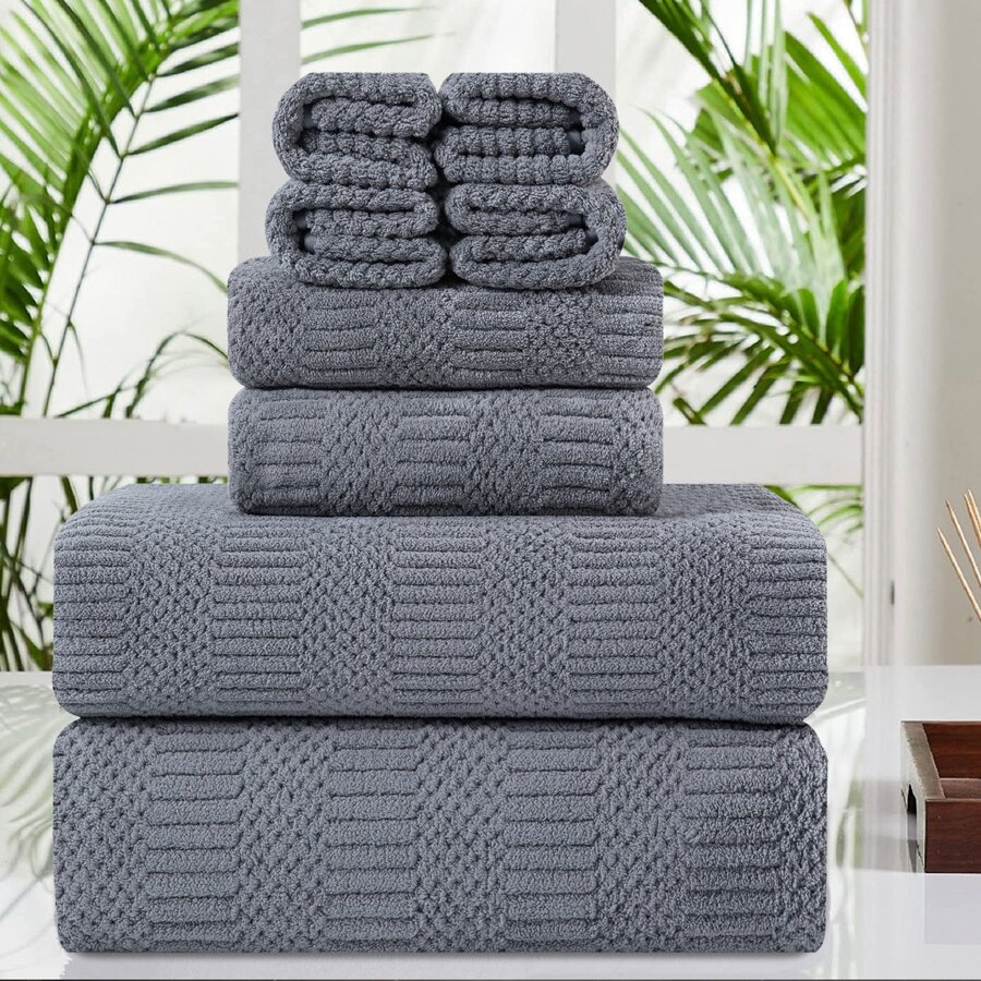8 Piece Oversized Bath Towel Set-2 Extra Large Bath Towel Sheets,2 Hand Towels,4 Washcloths-600GSM Soft Highly Absorbent Quick Dry Beach Chair Towels Woven Towels for Bathroom Hotel and Spa - 深灰色 - 查看 1