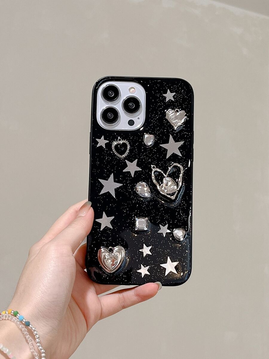 兼容 16 黑色硅胶防震闪光星星设计手机壳 兼容 - 黑色 - 查看 1