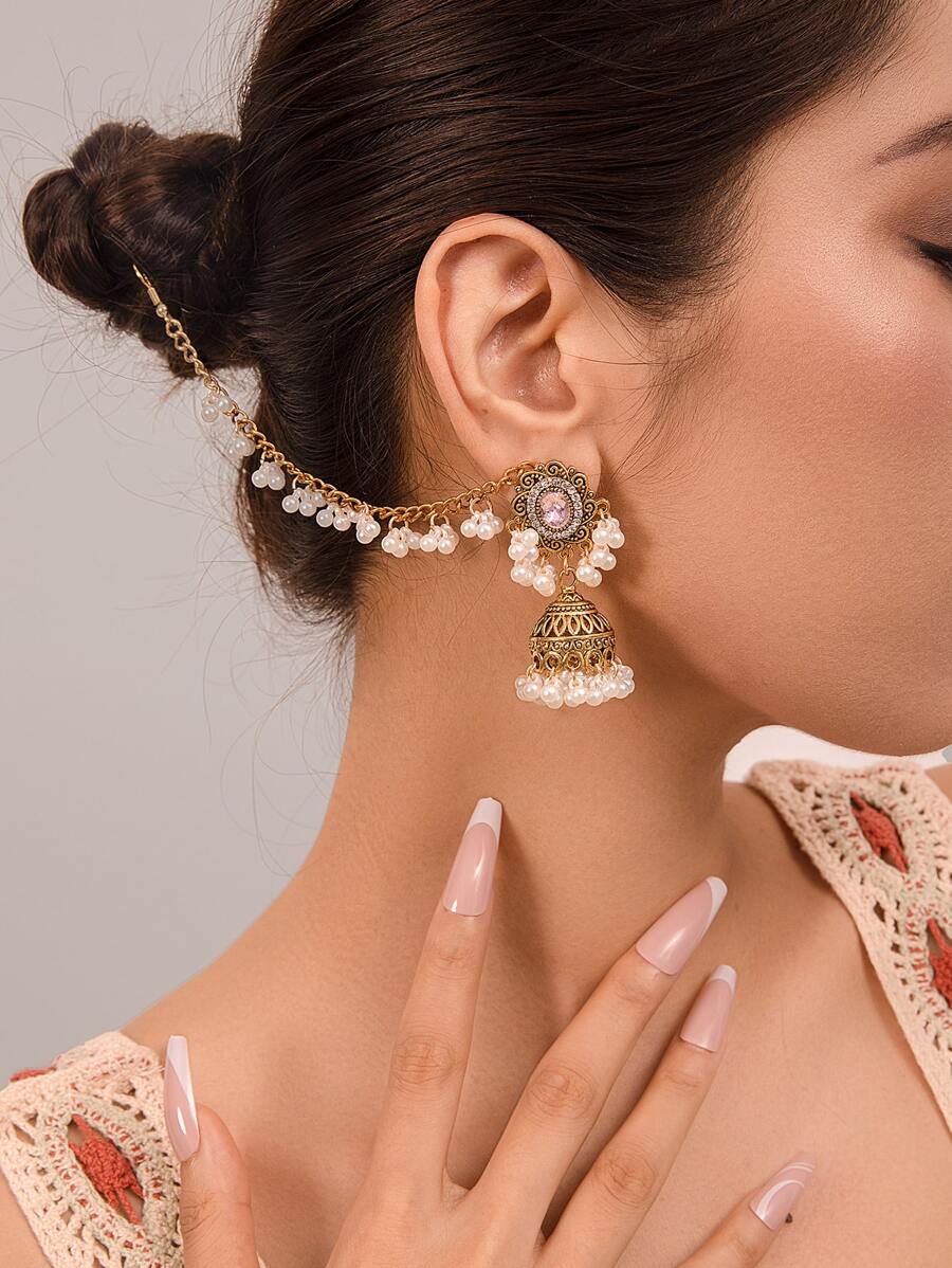 1 paire de boucles d'oreilles à goutte d'eau style lanterne creuse bohème classique exagérée, boucles d'oreilles vintage exotiques, accessoires de mode pour fête - Or jaune - Voir 1