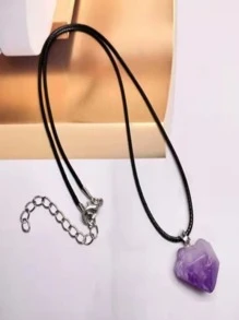 1 vòng cổ mặt dây chuyền pha lê thạch anh tím tự nhiên phù hợp để đeo hàng ngày - màu đen - Xem 1