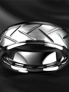 1入組時尚男士銀顏色黑色不銹鋼戒指槽多面戒指適合男士女士 - 銀色 - 查看 3