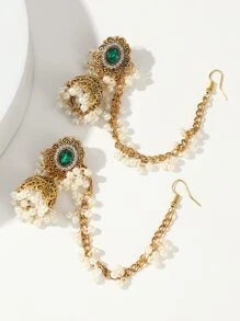 1 对夸张波西米亚古典风格镂空灯笼水滴耳环，异国复古时尚派对配饰 - 金黃色 - 查看 3