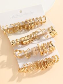 Bộ kết hợp bông tai kim loại mới về, kiểu ins, 24 cặp bao gồm thiết kế hình trái tim và hình quả đào - Vàng - Xem 1