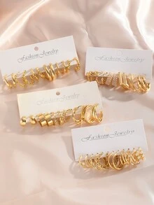 Bộ kết hợp bông tai kim loại mới về, kiểu ins, 24 cặp bao gồm thiết kế hình trái tim và hình quả đào - Vàng - Xem 4