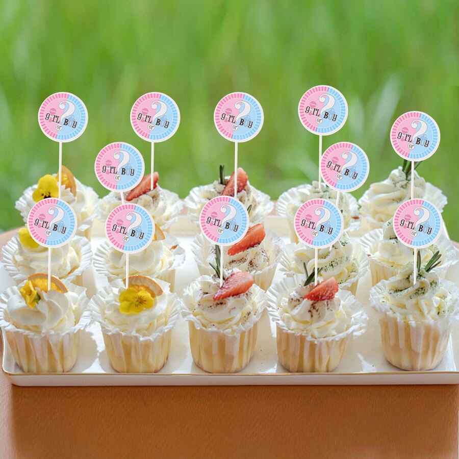 12 件圣诞节性别揭秘派对蛋糕装饰 - 藍色 - 查看 1