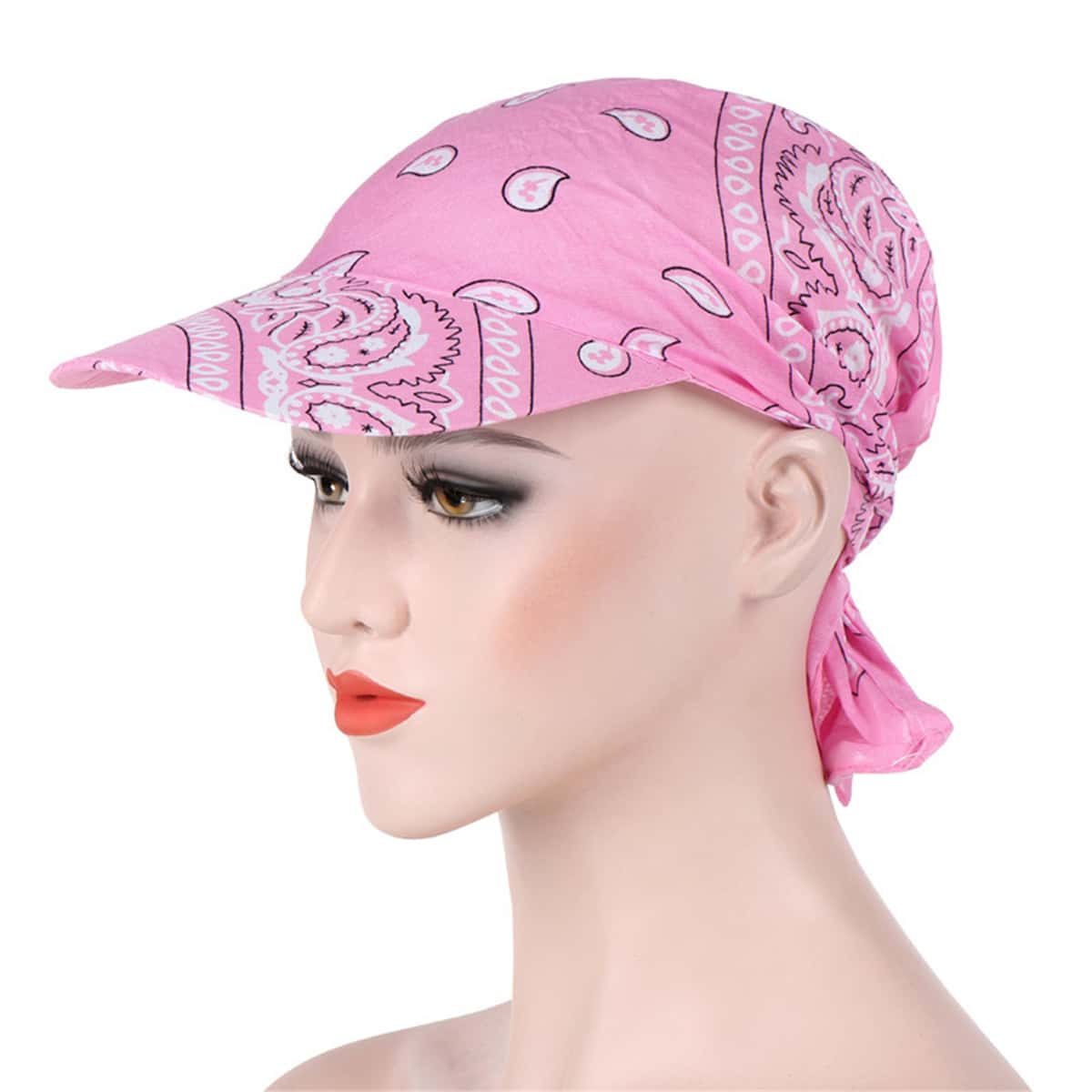 1pc Cycling Sun Protection Hat, Multifunctional Outdoor Sunscreen Cap With Hat Brim And Printed Headscarf In Candy Colors For Summer - Pink - View 1