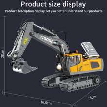 11 Channel Alloy Remote Control Excavator, 680 Degree Rotate, 2600mah Long Battery Life, Color Random, Fun Toy For Kids - Yellow - View 6