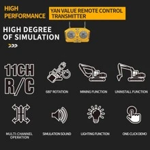 11 Channel Alloy Remote Control Excavator, 680 Degree Rotate, 2600mah Long Battery Life, Color Random, Fun Toy For Kids - Yellow - View 8