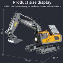 11 Channel Alloy Remote Control Excavator, 680 Degree Rotate, 2600mah Long Battery Life, Color Random, Fun Toy For Kids - Yellow - View 11